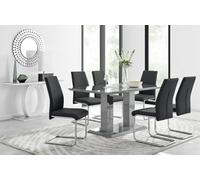 FurnitureboxUK Imperia Grey Modern High Gloss Dining Table & 6 Lorenzo Dining Chairs Set in Black FurnitureboxUK Black