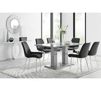 Furniturebox Molini Cesano 6 Seater Dining Set Grey Gloss Black and Chrome - Wilko