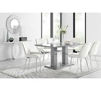 FurnitureboxUK Imperia 6 Grey Dining Table & 6 Pesaro Silver Leg Chairs in Cream FurnitureboxUK Cream