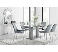 Imperia 6 Grey Dining Table and 6 Pesaro Silver Leg Chairs - Grey