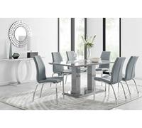Imperia Grey High Gloss Dining Table with 6 Isco Chairs Chrome Finish - Grey