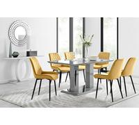 FurnitureboxUK Imperia 6 Grey Dining Table & 6 Pesaro Black Leg Chairs in Mustard FurnitureboxUK Mustard