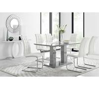 FurnitureboxUK Imperia 6 Grey Dining Table & 6 Murano Chairs in Off-White FurnitureboxUK Off-White
