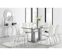 Imperia Grey High Gloss Dining Table with 6 Isco Chairs Chrome Finish - White