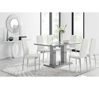 FurnitureboxUK Imperia Grey Modern High Gloss Dining Table & 6 Milan Dining Chairs Set in Off-White FurnitureboxUK Off-White