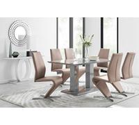 Imperia Grey High Gloss Dining Table with 6 Willow Chairs - Cappuccino
