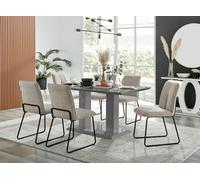 Furniturebox Imperia Grey High Gloss 6 Seater Dining Table With Structural 2 Plinth Column Legs Taupe Fabric Halle Modern Chairs