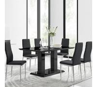 Furniturebox Imperia Rectangular Black High Gloss 6 Seater Dining Table And Chairs, Rectangular Dining Table And Chairs Set