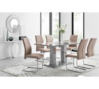 Furniturebox Imperia Rectangular Grey High Gloss 6 Seater Dining Table And Chairs, Rectangular Dining Table And Chairs, Dining Set