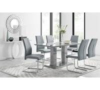 Furniturebox Imperia Rectangular Grey High Gloss 6 Seater Dining Table And Chairs, Rectangular Dining Table And Chairs, Dining Set