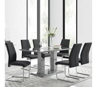 Furniturebox Imperia Rectangular Grey High Gloss 6 Seater Dining Table And Chairs, Rectangular Dining Table And Chairs, Dining Set