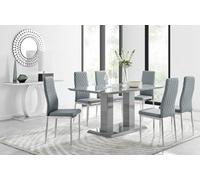 Furniturebox Imperia Rectangular Grey High Gloss 6 Seater Dining Table And Chairs, Rectangular Dining Table And Chairs, Dining Set