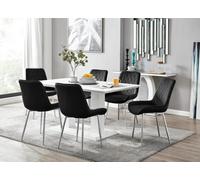Imperia 6-Person White Dining Table with 6 Pesaro Silver Leg Chairs - Black