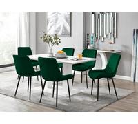 Furniturebox Imperia White High Gloss 6 Seater Dining Table With Structural 2 Plinth Column Legs 6 Black Velvet Black Leg Pesaro Chairs