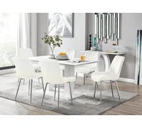 Imperia 6-Person White Dining Table with 6 Pesaro Silver Leg Chairs - Cream