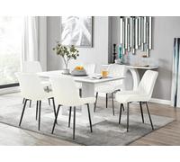 Furniturebox Imperia White High Gloss 6 Seater Dining Table With Structural 2 Plinth Column Legs 6 Cream Velvet Black Leg Pesaro Chairs