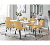 Imperia 6 White Dining Table and 6 Pesaro Black Leg Chairs - Mustard