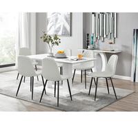 Furniturebox Imperia White High Gloss 6 Seater Dining Table With Structural 2 Plinth Column Legs 6 White Faux Leather Black Leg Corona Chairs