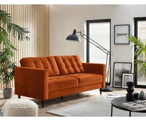 Furniturebox Jenna 3 Seater Burnt Orange Velvet Sofa With Solid Wood Frame