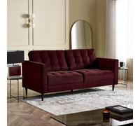 Furniturebox Jenna 3 Seater Maroon Velvet Sofa With Solid Wood Frame