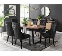 FurnitureboxUK Kylo Large Brown Wood Effect Dining Table & 6 Belgravia Black Leg Velvet Chairs FurnitureboxUK Black