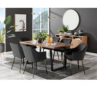 Furniturebox Kylo Brown Rectangular Wood Effect Dining Table & 6 Black Velvet Calla Black Leg Chairs