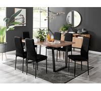 FurnitureboxUK Kylo Large Brown Wood Effect Dining Table & 6 Velvet Milan Black Leg Chairs FurnitureboxUK Black