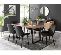 FurnitureboxUK Kylo Large Brown Wood Effect Dining Table & 6 Pesaro Velvet Black Leg Chairs FurnitureboxUK Black