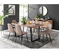 FurnitureboxUK Kylo Large Brown Wood Effect Dining Table & 6 Corona Black Leg Feax Leather Chairs in Beige FurnitureboxUK Beige