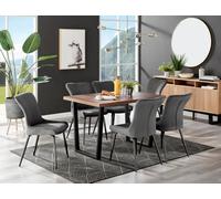 FurnitureboxUK Kylo Large Brown Wood Effect Dining Table & 6 Nora Black Leg Velvet Chairs in Dark Grey FurnitureboxUK Dark Grey