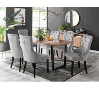 FurnitureboxUK Kylo Large Brown Wood Effect Dining Table & 6 Belgravia Black Leg Velvet Chairs in Grey FurnitureboxUK Grey