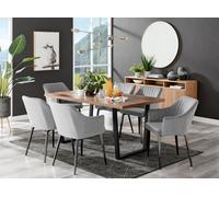 Furniturebox Kylo Brown Rectangular Wood Effect Dining Table & 6 Grey Velvet Calla Black Leg Chairs