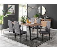 FurnitureboxUK Kylo Large Brown Wood Effect Dining Table & 6 Velvet Milan Black Leg Chairs in Grey FurnitureboxUK Grey