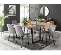 FurnitureboxUK Dining Set Kylo Large Brown Wood Effect Table & 6 Pesaro Grey Velvet Chairs Black Legs