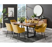 FurnitureboxUK Kylo Large Brown Wood Effect Dining Table & 6 Calla Black Leg Velvet Chairs in Mustard FurnitureboxUK Mustard