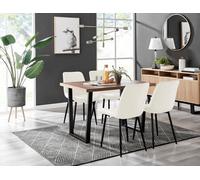 FurnitureboxUK Kylo Brown Wood Effect Dining Table With Black 'U' Legs & 4 Pesaro Velvet Chairs in Cream FurnitureboxUK Cream