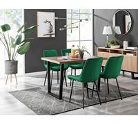 FurnitureboxUK Kylo Brown Wood Effect Dining Table With Black 'U' Legs & 4 Pesaro Velvet Chairs in Green FurnitureboxUK Green
