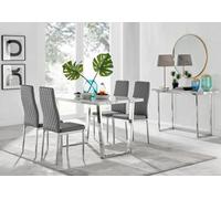 Furniturebox Kylo Rectangular White Marble Effect 4 Seater Dining Table And Chairs, Marble Effect Dining Table And Chairs Set