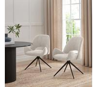 Furniturebox Layla 2X Cream Fabric Swivel Dining Chairs - Dining Chairs Set Of 2 - Cream Dining Chairs - Kitchen Chairs