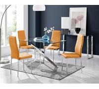 FurnitureboxUK Leonardo Glass & Chrome Metal Dining Table & 4 Milan Chairs Set in Mustard FurnitureboxUK Mustard
