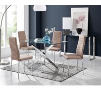 FurnitureboxUK Leonardo Glass & Chrome Metal Dining Table & 4 Milan Chairs Set in Beige FurnitureboxUK Beige