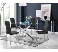 FurnitureboxUK Leonardo Glass & Chrome Metal Dining Table & 4 Milan Chairs Set in Black FurnitureboxUK Black