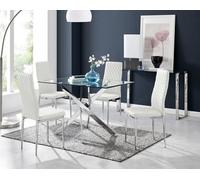 FurnitureboxUK Leonardo Glass & Chrome Metal Dining Table & 4 Milan Chairs Set in White FurnitureboxUK White