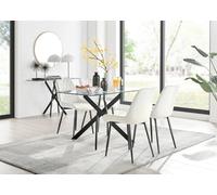 Furniturebox Leonardo 4 Seater Rectangular Glass Dining Table With Silver Metal Legs & 4 Cream Pesaro Velvet Black Leg Chairs