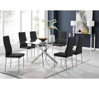 FurnitureboxUK Leonardo Glass & Chrome Metal Dining Table & 6 Milan Chairs Dining Set in Black FurnitureboxUK Black