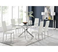 FurnitureboxUK Leonardo Glass & Chrome Metal Dining Table & 6 Milan Chairs Dining Set in White FurnitureboxUK White