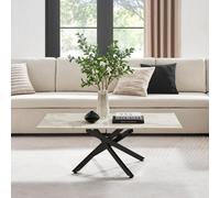 FurnitureboxUK Leonardo Rectangular Marble Effect Glass Top Coffee Table With Black Metal Starburst Legs in White FurnitureboxUK White