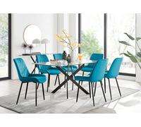 Furniturebox Leonardo Rectangular Glass And Black Metal 6 Seater Dining Table And Chairs, Glass Dining Table And Chairs Set