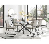Furniturebox Leonardo Rectangular Glass And Black Metal 6 Seater Dining Table And Chairs, Glass Dining Table And Chairs Set