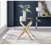 Furniturebox Leonardo 4 Seater Rectangular Glass Dining Table With Gold Chrome Metal Angled Starburst Legs For Modern Dining Rooms
